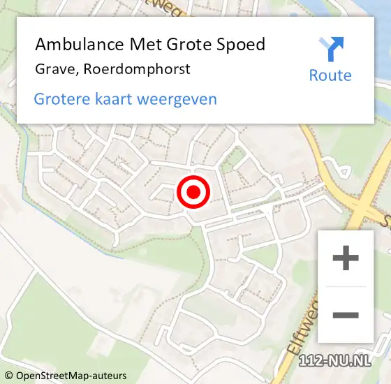 Locatie op kaart van de 112 melding: Ambulance Met Grote Spoed Naar Grave, Roerdomphorst op 4 november 2013 06:37