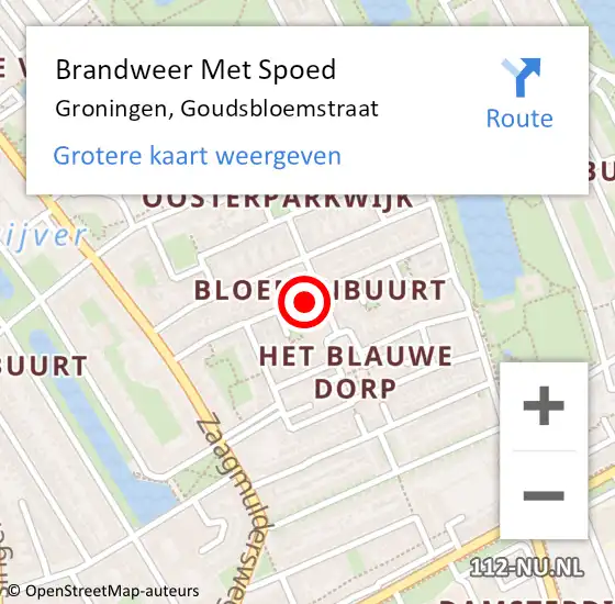 Locatie op kaart van de 112 melding: Brandweer Met Spoed Naar Groningen, Goudsbloemstraat op 4 april 2015 09:49