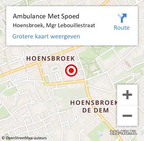 Locatie op kaart van de 112 melding: Ambulance Met Spoed Naar Hoensbroek, Mgr Lebouillestraat op 4 april 2015 10:48