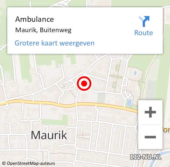 Locatie op kaart van de 112 melding: Ambulance Maurik, Buitenweg op 4 april 2015 11:44