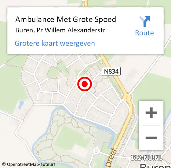 Locatie op kaart van de 112 melding: Ambulance Met Grote Spoed Naar Buren, Pr Willem Alexanderstr op 4 april 2015 11:49