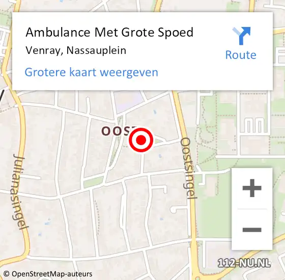 Locatie op kaart van de 112 melding: Ambulance Met Grote Spoed Naar Venray, Nassauplein op 4 april 2015 12:06