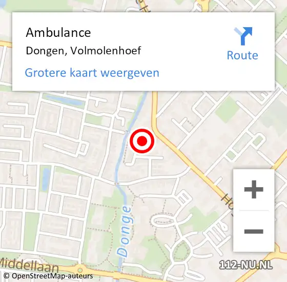 Locatie op kaart van de 112 melding: Ambulance Dongen, Volmolenhoef op 4 april 2015 12:49