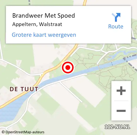 Locatie op kaart van de 112 melding: Brandweer Met Spoed Naar Appeltern, Walstraat op 4 april 2015 13:28