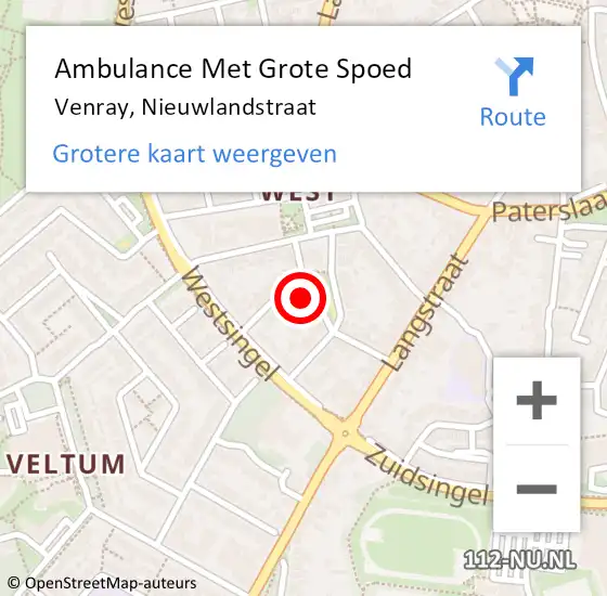 Locatie op kaart van de 112 melding: Ambulance Met Grote Spoed Naar Venray, Nieuwlandstraat op 4 april 2015 14:39