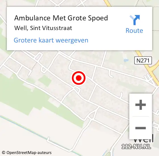 Locatie op kaart van de 112 melding: Ambulance Met Grote Spoed Naar Well, Sint Vitusstraat op 4 april 2015 16:18