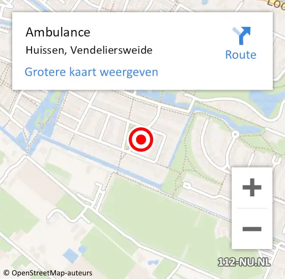 Locatie op kaart van de 112 melding: Ambulance Huissen, Vendeliersweide op 4 april 2015 17:13
