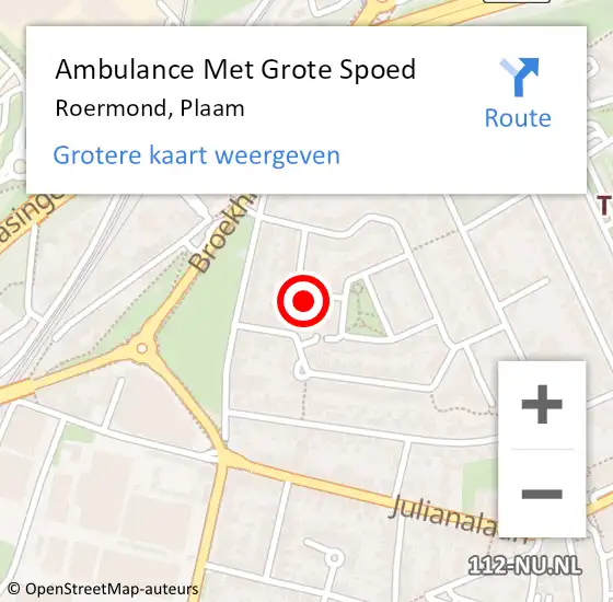 Locatie op kaart van de 112 melding: Ambulance Met Grote Spoed Naar Roermond, Plaam op 4 april 2015 20:20