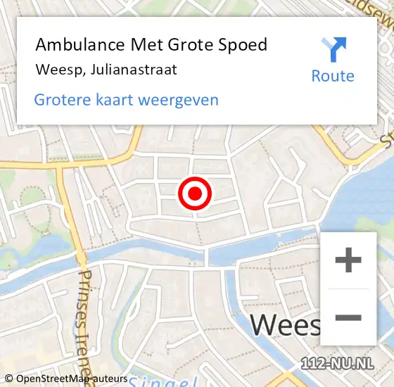 Locatie op kaart van de 112 melding: Ambulance Met Grote Spoed Naar Weesp, Julianastraat op 4 april 2015 20:39