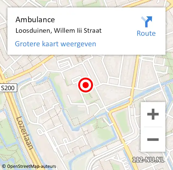 Locatie op kaart van de 112 melding: Ambulance Loosduinen, Willem Iii Straat op 4 april 2015 20:43