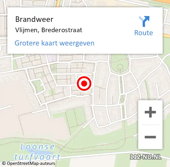 Locatie op kaart van de 112 melding: Brandweer Vlijmen, Brederostraat op 5 april 2015 03:10