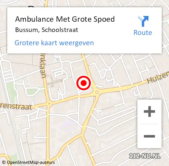 Locatie op kaart van de 112 melding: Ambulance Met Grote Spoed Naar Bussum, Schoolstraat op 5 april 2015 07:22