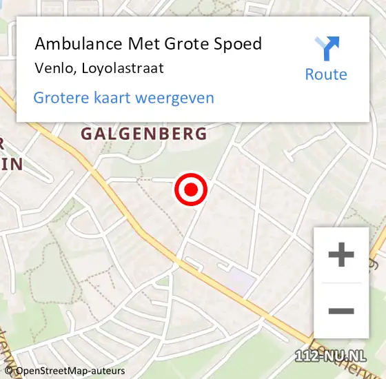 Locatie op kaart van de 112 melding: Ambulance Met Grote Spoed Naar Venlo, Loyolastraat op 5 april 2015 09:26