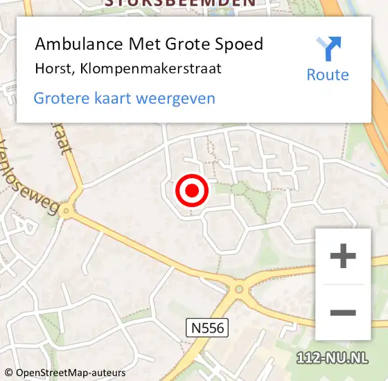 Locatie op kaart van de 112 melding: Ambulance Met Grote Spoed Naar Horst, Klompenmakerstraat op 5 april 2015 10:36