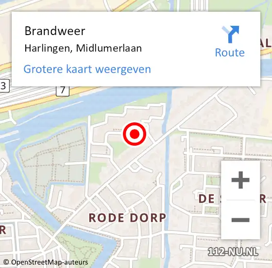 Locatie op kaart van de 112 melding: Brandweer Harlingen, Midlumerlaan op 11 september 2013 18:29