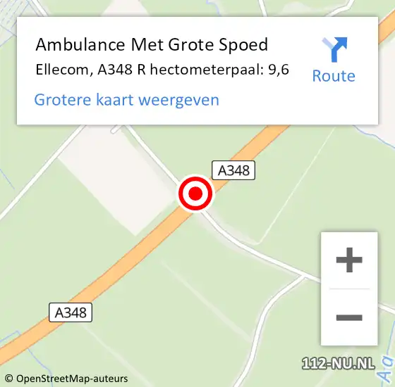 Locatie op kaart van de 112 melding: Ambulance Met Grote Spoed Naar Ellecom, A348 L hectometerpaal: 10,4 op 5 april 2015 14:38