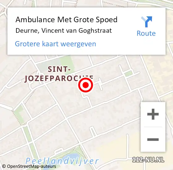 Locatie op kaart van de 112 melding: Ambulance Met Grote Spoed Naar Deurne, Vincent van Goghstraat op 5 april 2015 14:43