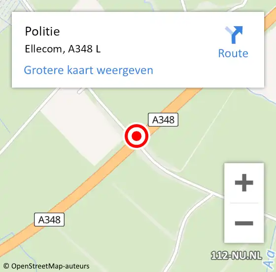 Locatie op kaart van de 112 melding: Politie Ellecom, A348 L op 5 april 2015 14:44