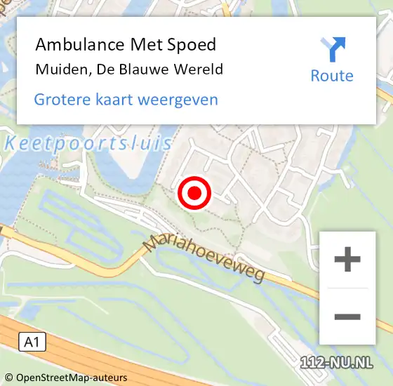 Locatie op kaart van de 112 melding: Ambulance Met Spoed Naar Muiden, De Blauwe Wereld op 5 april 2015 16:09