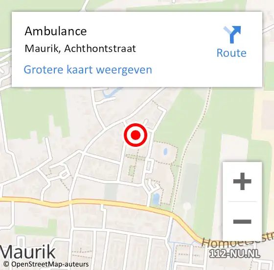 Locatie op kaart van de 112 melding: Ambulance Maurik, Achthontstraat op 4 november 2013 09:07