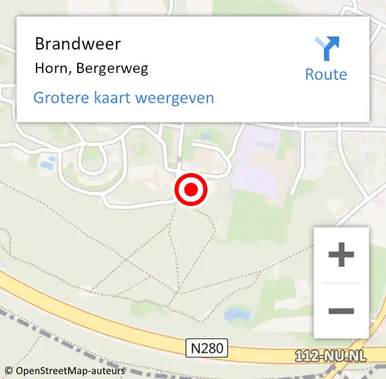 Locatie op kaart van de 112 melding: Brandweer Horn, Bergerweg op 5 april 2015 17:16