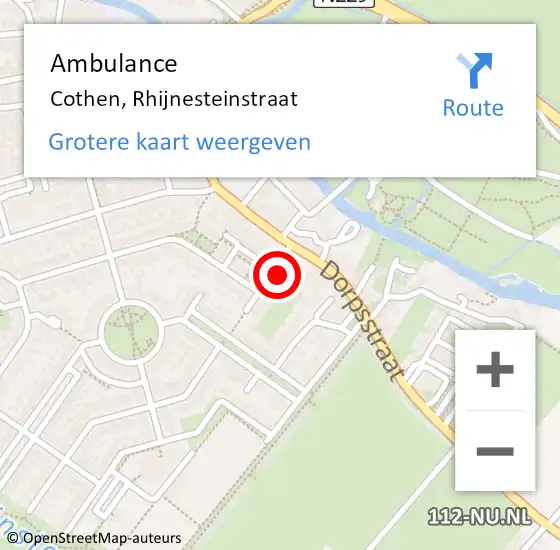 Locatie op kaart van de 112 melding: Ambulance Cothen, Rhijnesteinstraat op 5 april 2015 17:41