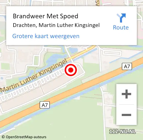 Locatie op kaart van de 112 melding: Brandweer Met Spoed Naar Drachten, Martin Luther Kingsingel op 5 april 2015 17:44