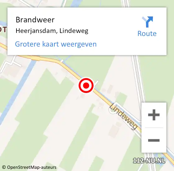 Locatie op kaart van de 112 melding: Brandweer Heerjansdam, Lindeweg op 5 april 2015 18:49