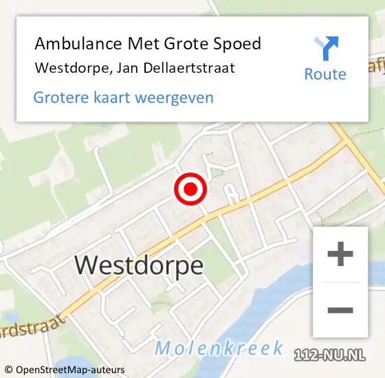 Locatie op kaart van de 112 melding: Ambulance Met Grote Spoed Naar Westdorpe, Jan Dellaertstraat op 4 november 2013 09:16