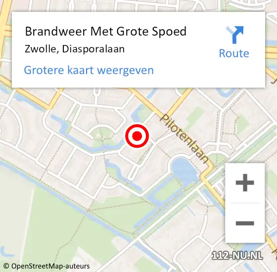 Locatie op kaart van de 112 melding: Brandweer Met Grote Spoed Naar Zwolle, Diasporalaan op 5 april 2015 22:07