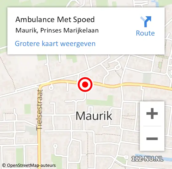 Locatie op kaart van de 112 melding: Ambulance Met Spoed Naar Maurik, Prinses Marijkelaan op 5 april 2015 22:16