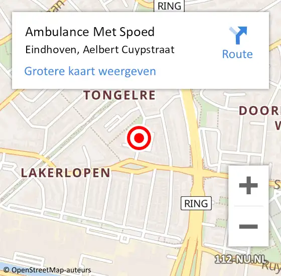 Locatie op kaart van de 112 melding: Ambulance Met Spoed Naar Eindhoven, Aelbert Cuypstraat op 5 april 2015 22:47