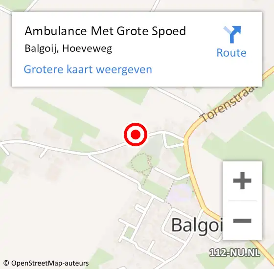 Locatie op kaart van de 112 melding: Ambulance Met Grote Spoed Naar Balgoij, Hoeveweg op 5 april 2015 22:58