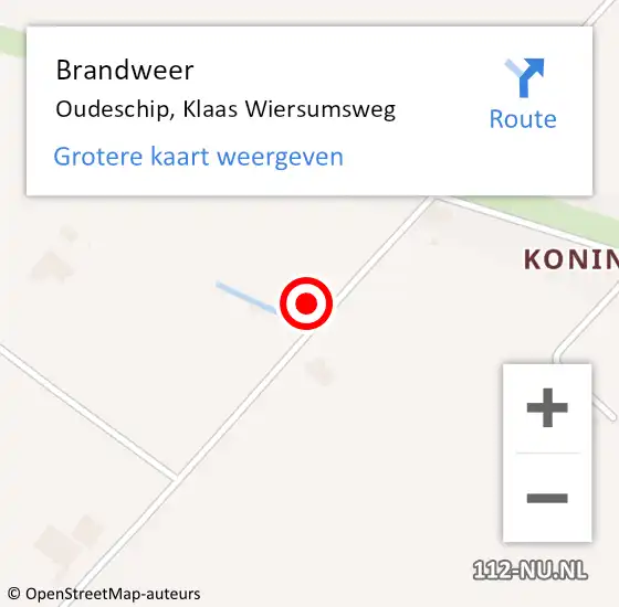 Locatie op kaart van de 112 melding: Brandweer Oudeschip, Klaas Wiersumsweg op 4 november 2013 09:42