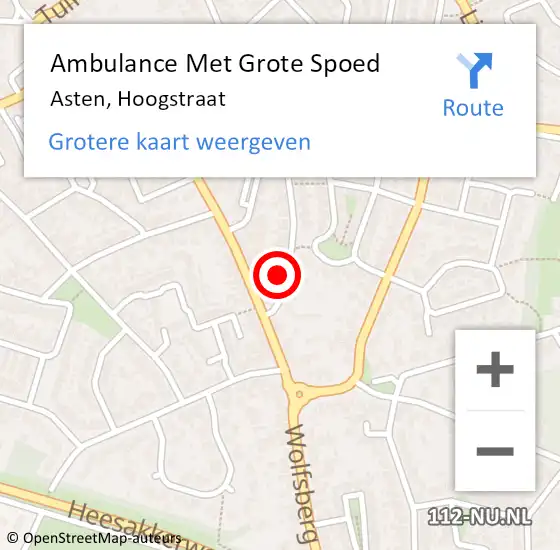 Locatie op kaart van de 112 melding: Ambulance Met Grote Spoed Naar Asten, Hoogstraat op 6 april 2015 06:44