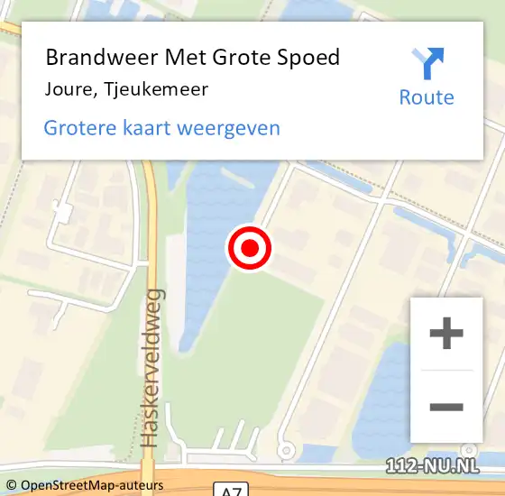 Locatie op kaart van de 112 melding: Brandweer Met Grote Spoed Naar Joure, Tjeukemeer op 6 april 2015 08:33