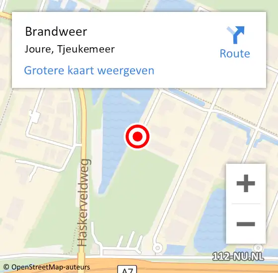 Locatie op kaart van de 112 melding: Brandweer Joure, Tjeukemeer op 6 april 2015 08:55