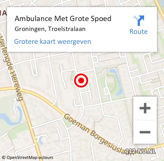 Locatie op kaart van de 112 melding: Ambulance Met Grote Spoed Naar Groningen, Troelstralaan op 6 april 2015 10:02