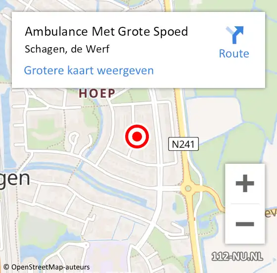 Locatie op kaart van de 112 melding: Ambulance Met Grote Spoed Naar Schagen, de Werf op 6 april 2015 11:00