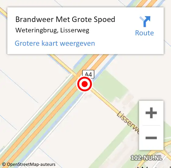 Locatie op kaart van de 112 melding: Brandweer Met Grote Spoed Naar Weteringbrug, Lisserweg op 6 april 2015 11:05