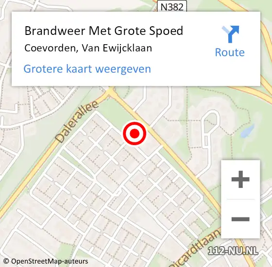 Locatie op kaart van de 112 melding: Brandweer Met Grote Spoed Naar Coevorden, Van Ewijcklaan op 6 april 2015 11:51