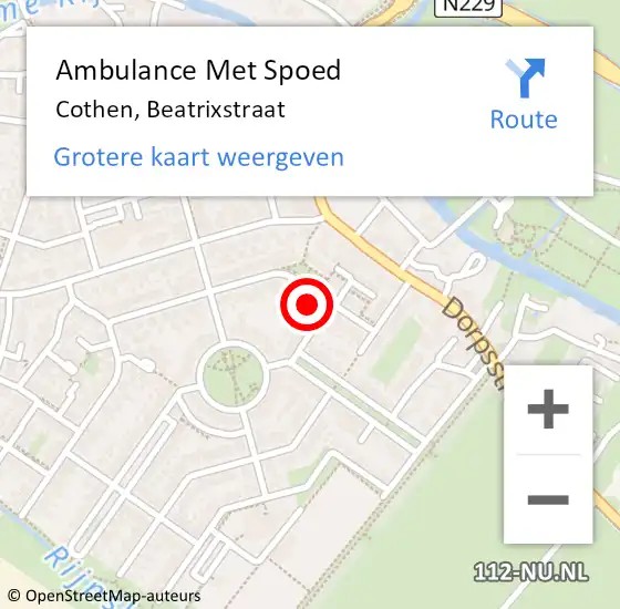 Locatie op kaart van de 112 melding: Ambulance Met Spoed Naar Cothen, Beatrixstraat op 6 april 2015 13:05