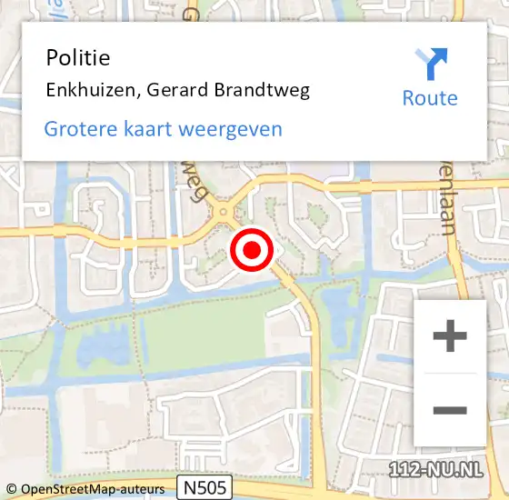 Locatie op kaart van de 112 melding: Politie Enkhuizen, Gerard Brandtweg op 6 april 2015 14:05