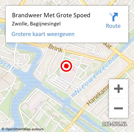 Locatie op kaart van de 112 melding: Brandweer Met Grote Spoed Naar Zwolle, Bagijnesingel op 11 september 2013 18:47