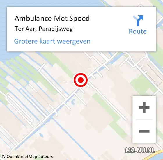 Locatie op kaart van de 112 melding: Ambulance Met Spoed Naar Ter Aar, Paradijsweg op 6 april 2015 14:17