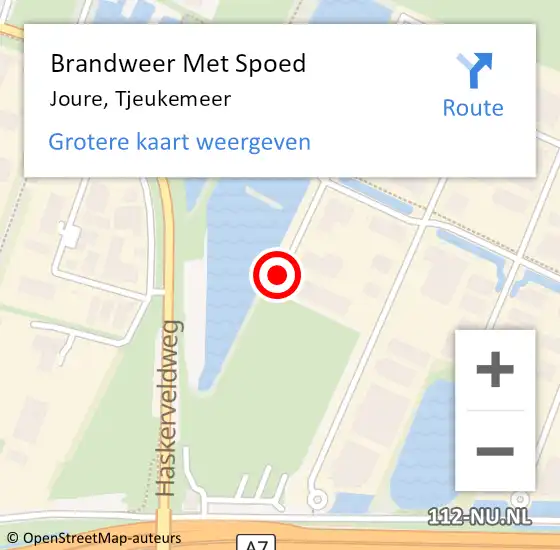 Locatie op kaart van de 112 melding: Brandweer Met Spoed Naar Joure, Tjeukemeer op 6 april 2015 15:08