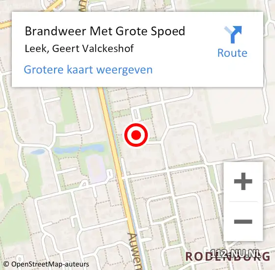 Locatie op kaart van de 112 melding: Brandweer Met Grote Spoed Naar Leek, Geert Valckeshof op 6 april 2015 17:00