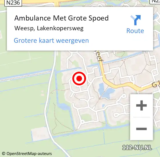Locatie op kaart van de 112 melding: Ambulance Met Grote Spoed Naar Weesp, Lakenkopersweg op 6 april 2015 17:01