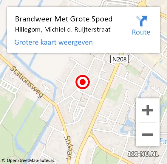 Locatie op kaart van de 112 melding: Brandweer Met Grote Spoed Naar Hillegom, Michiel d. Ruijterstraat op 6 april 2015 17:04