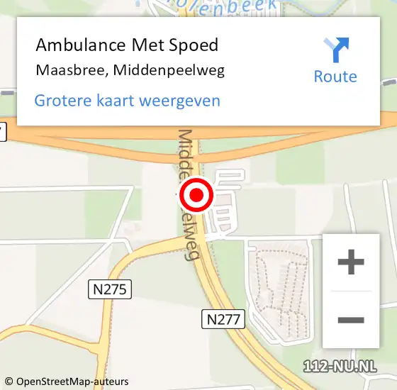 Locatie op kaart van de 112 melding: Ambulance Met Spoed Naar Maasbree, Middenpeelweg op 6 april 2015 18:12